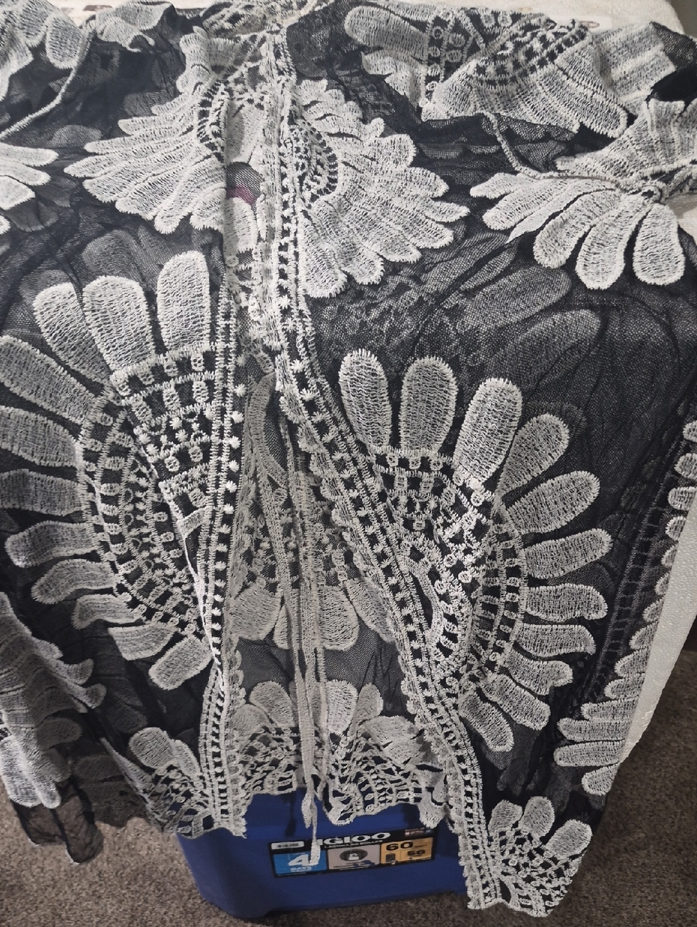 Siren Lily Black Sheer Robe with White Floral Lace Embroidery
